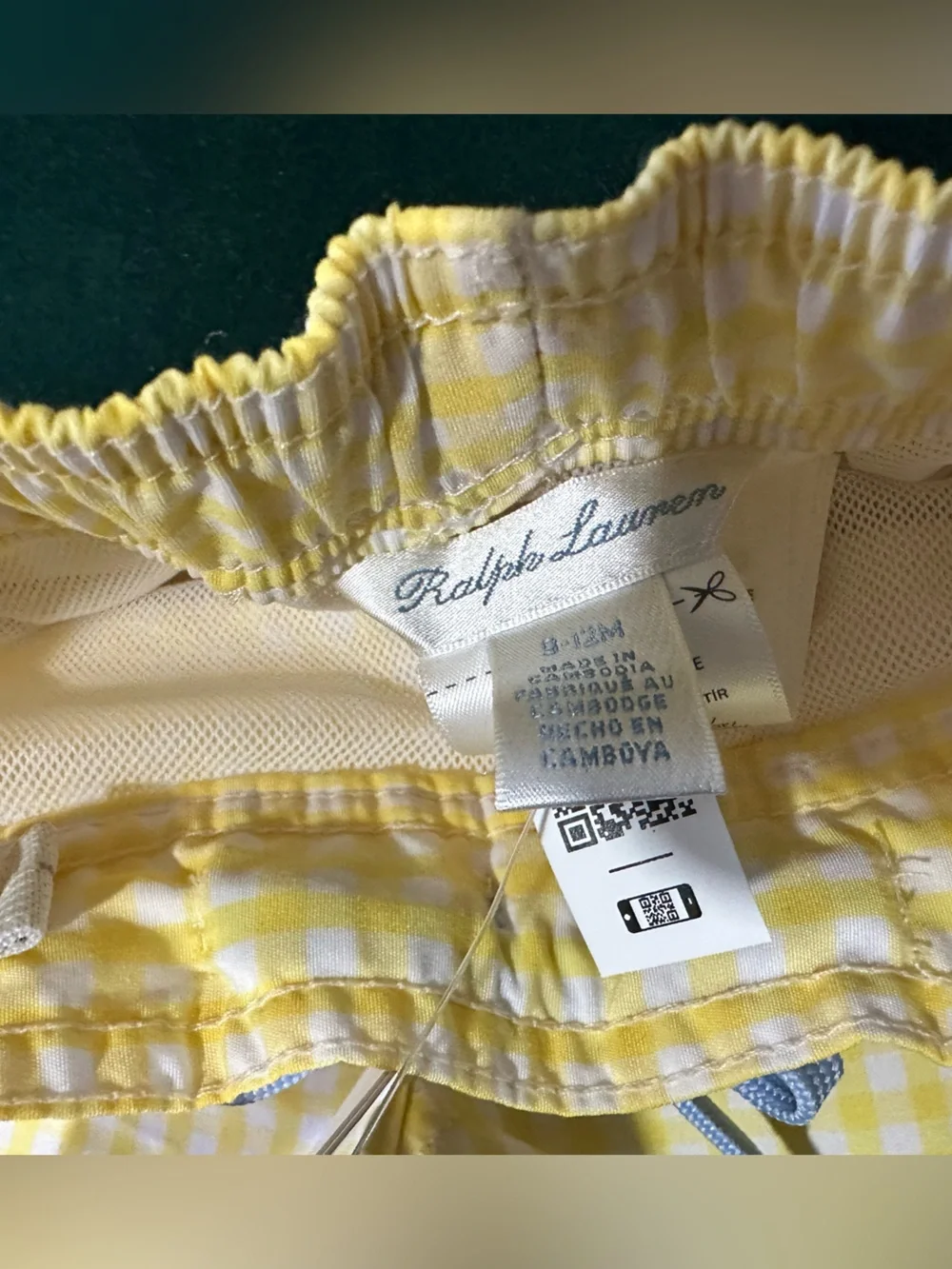 Ralph Lauren Yellow Gingham Boys Swim Trunk 9/12 mos